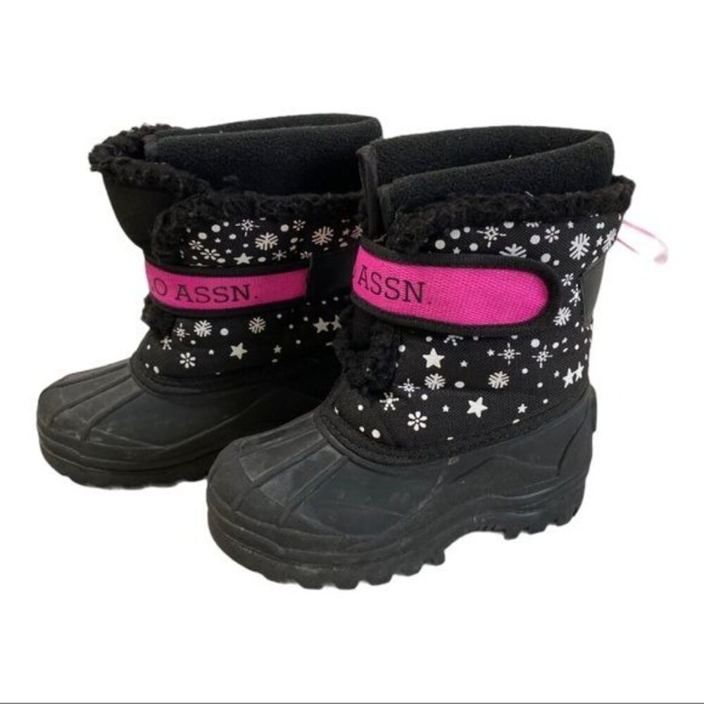U.S. POLO ASSN Black & Pink Snowflake Print Waterproof‎ Winter Boots | Size 10